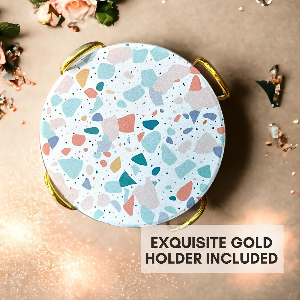 Terrazzo Coasters Set of 6, Colorful Boho Absorbent Ceramic Coasters
