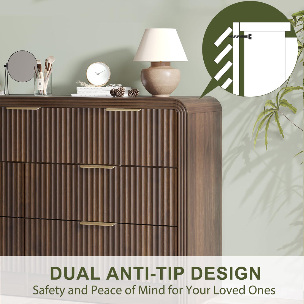 55" W Fluted 7-Drawer Dresser, Walnut