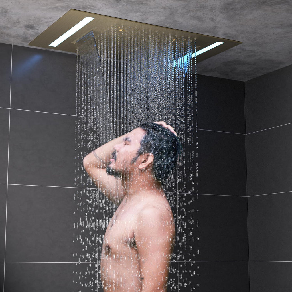 14x20" Luxury LED Shower Head with Lights, 3 Functions Rainfall Waterfall Mist, High-Pressure Ceiling Mount