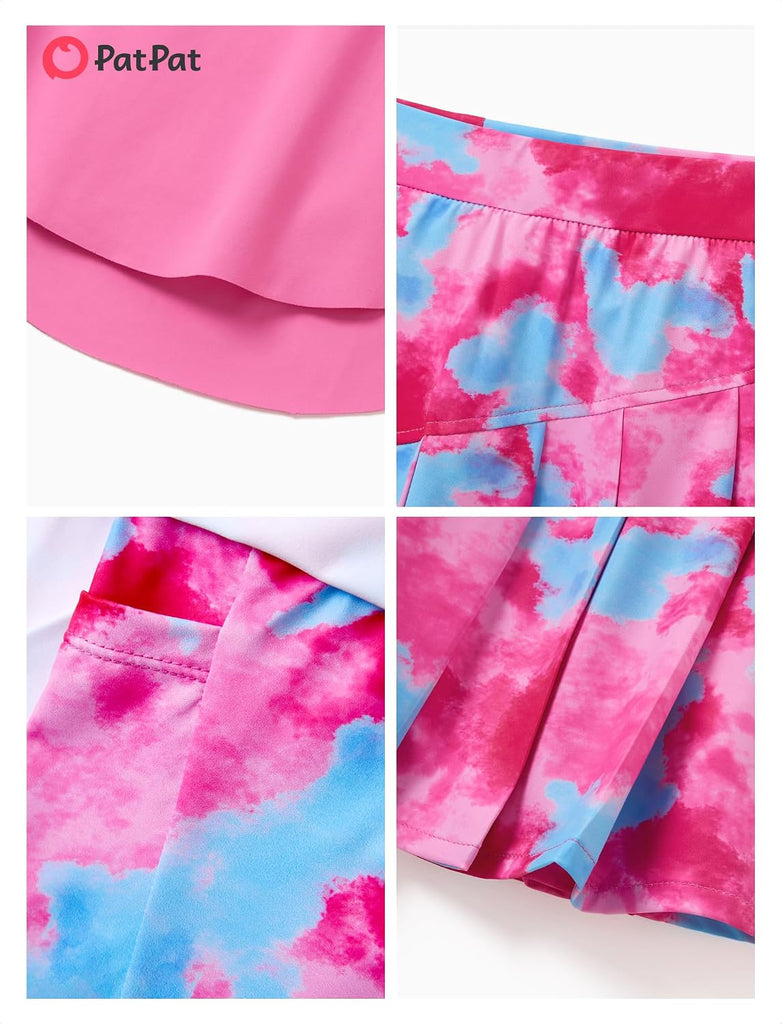 Girls Tennis Skirt Sets Tank Top + Pleated Skort Activewear