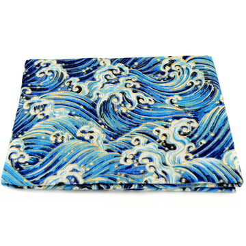 Linen Cotton Printed Fabric Decoration and Crafting By The Meter(Blue Ocean Wave)