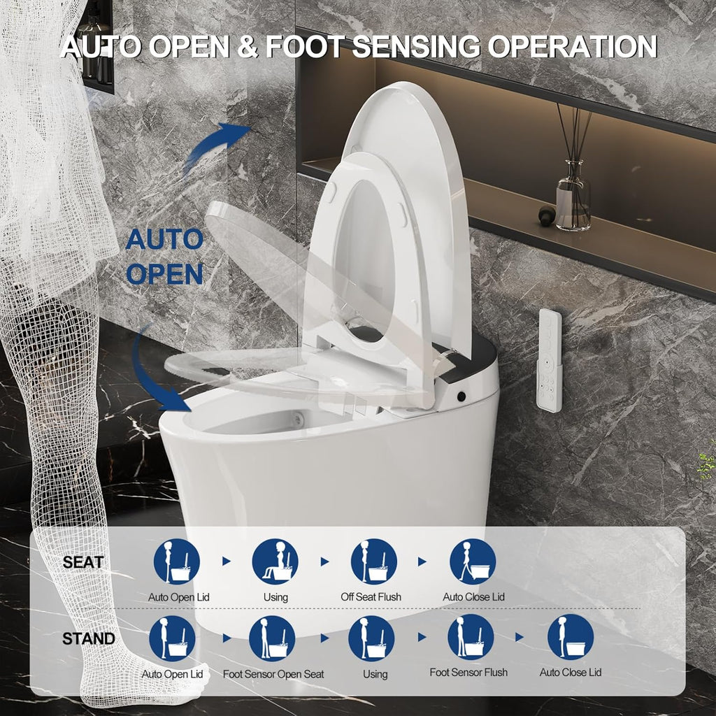 Smart Toilet with Bidet Built in, Heated Bidet, Auto Open/Close Lid, Foot Sensor Operation, Instant Warm Water