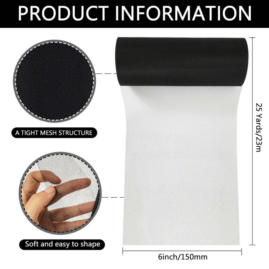 Black Tulle Fabric 6" x25Y Sheer Netting for Tutu Wedding Crafts