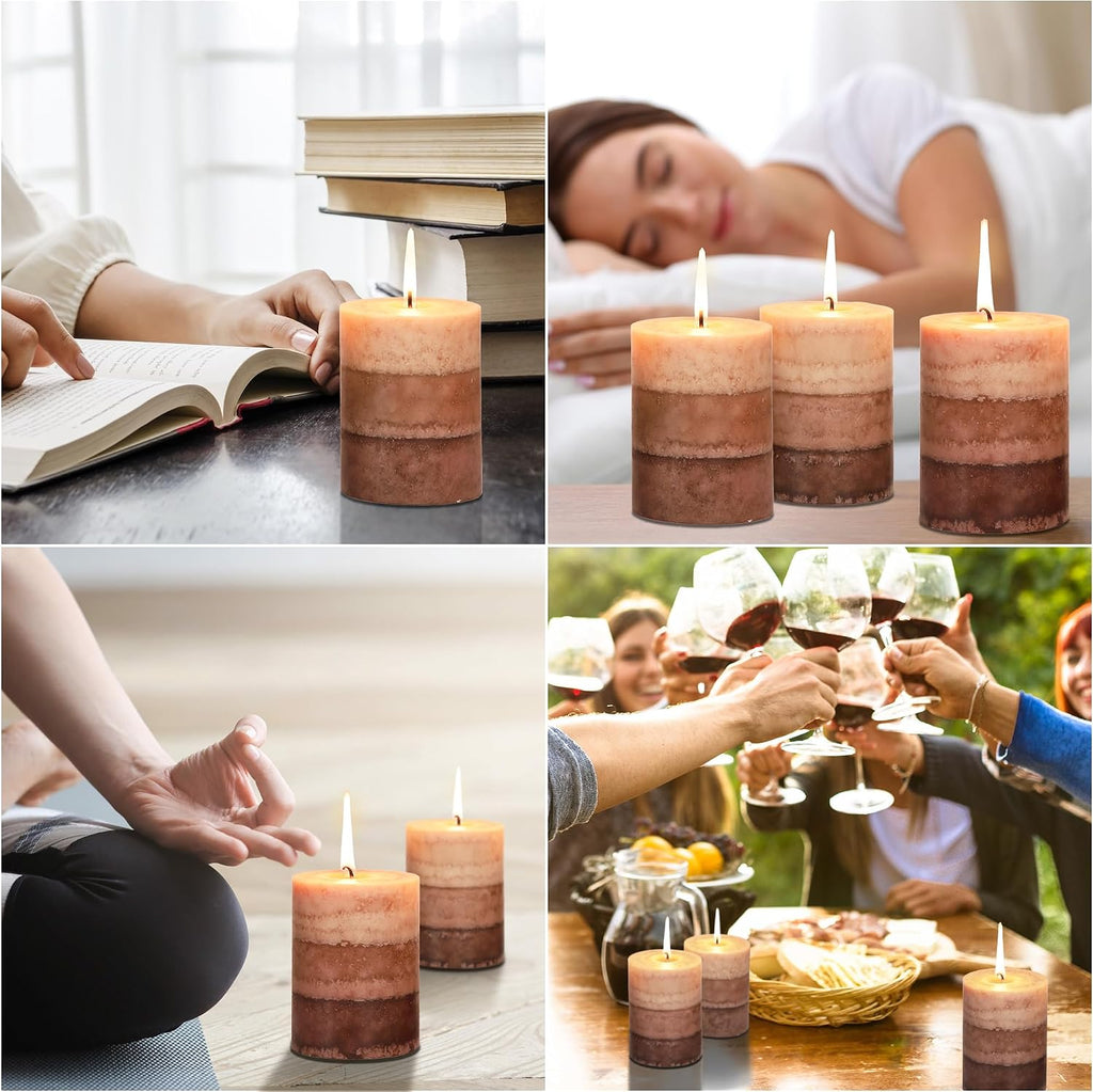 Coffee Pillar Candles, Aromatherapy Scented Candles, 35+ Hours Burn Long Lasting Tall 3x4 Inch Dripless - Set of 3