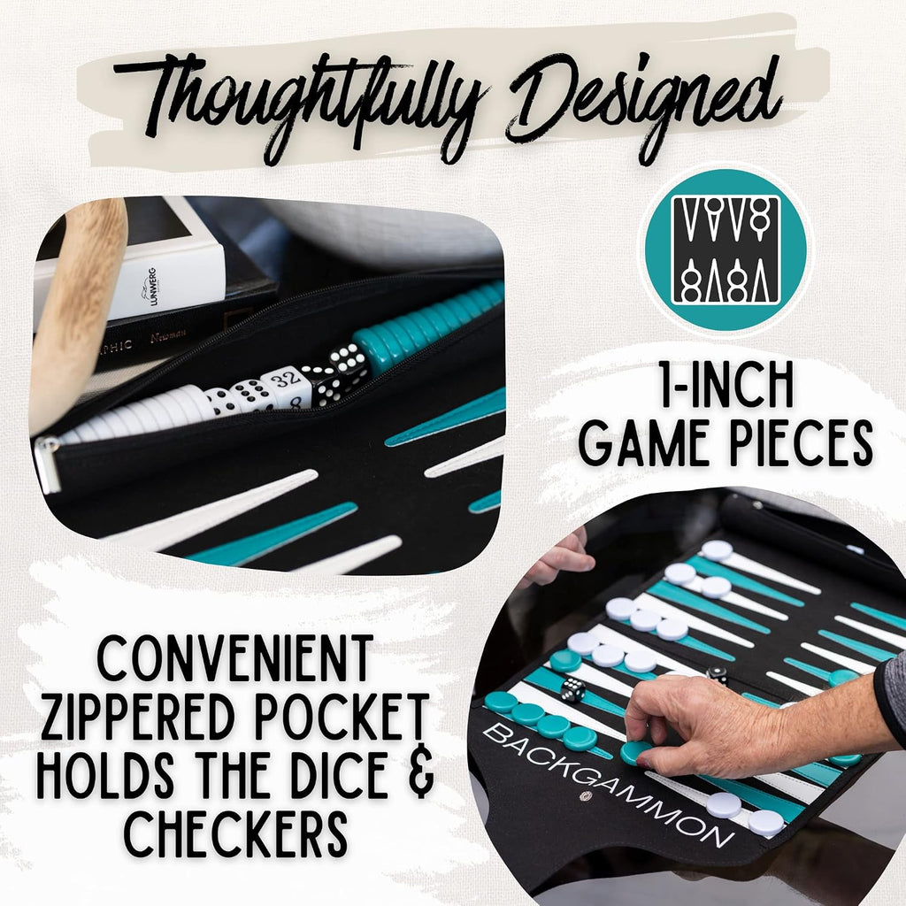 Travel Backgammon Game | Lightweight Roll-up Backgammon Set | Travel Backgammon Sets for Adults | Portable