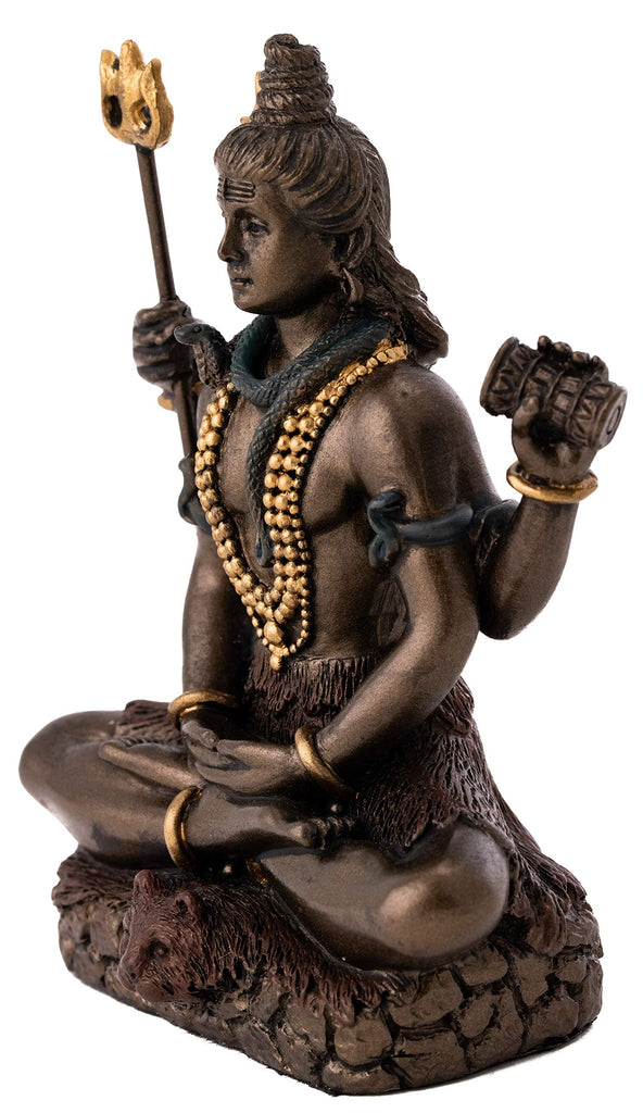 Mini Lord Shiva Statue in Lotus Pose - Hindu God and Destroyer of Evil Sculpture in Premium Cold Cast Bronze