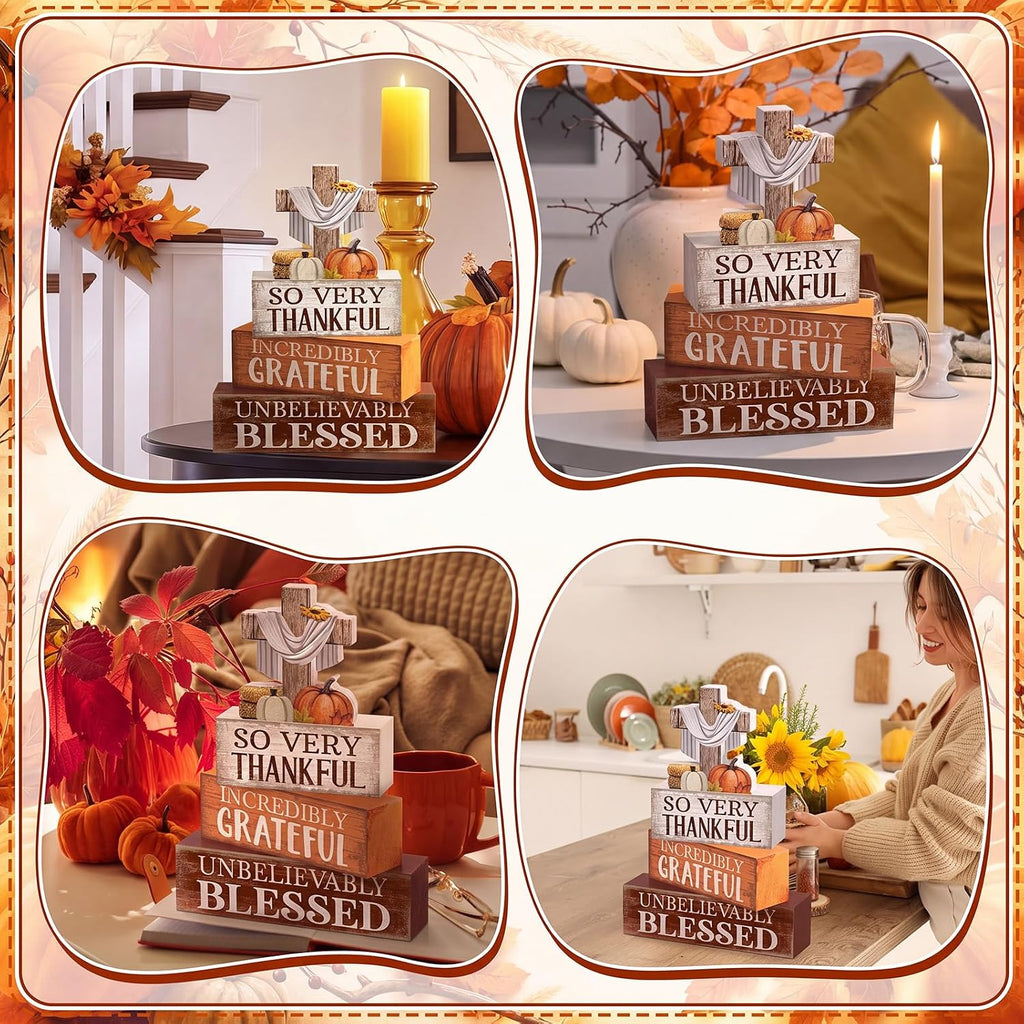 Fall Table Decoration Religious Cross Stacked Signs - Set of 4