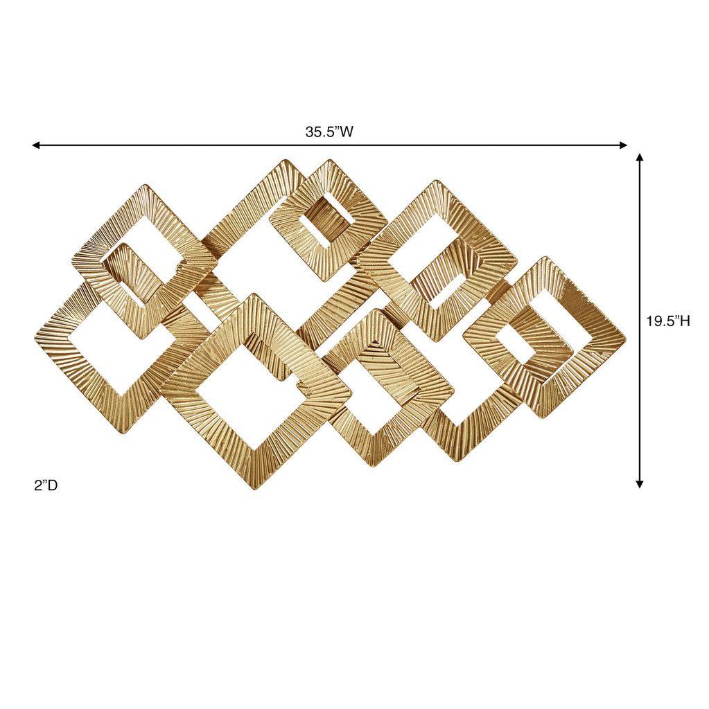 Diamond Illusions Wall Art Sculpture | Square Geometric | Modern | Metal Wall Art Decor | Gold Foil | Dimensional