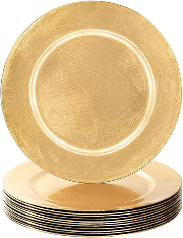 Foil Gold Charger Plates, 13" Round Beaded Plate Chargers - Set of 12
