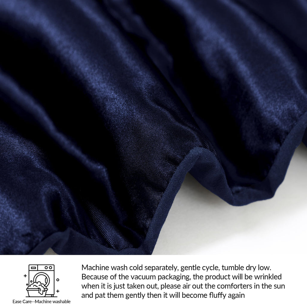 Reversible Satin Comforter Set for All Season, Navy