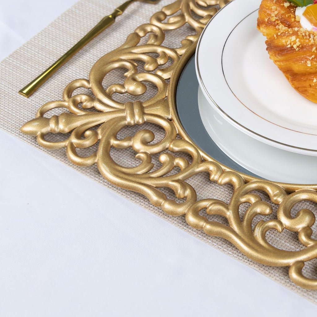 12" Gold Charger Plates, Mirror Chargers for Dinner Plates - Set of 6