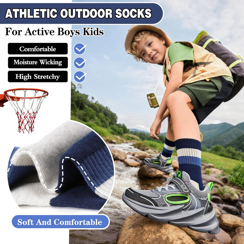 Boys Kids Girls Athletic Socks Basketball Sport Youth Crew Cotton Breathable Outdoor Socks 6 Pairs