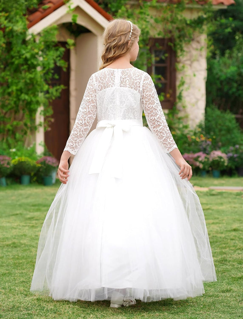 Flower Girl Dress Lace 3/4 Sleeve Wedding Princess Dress