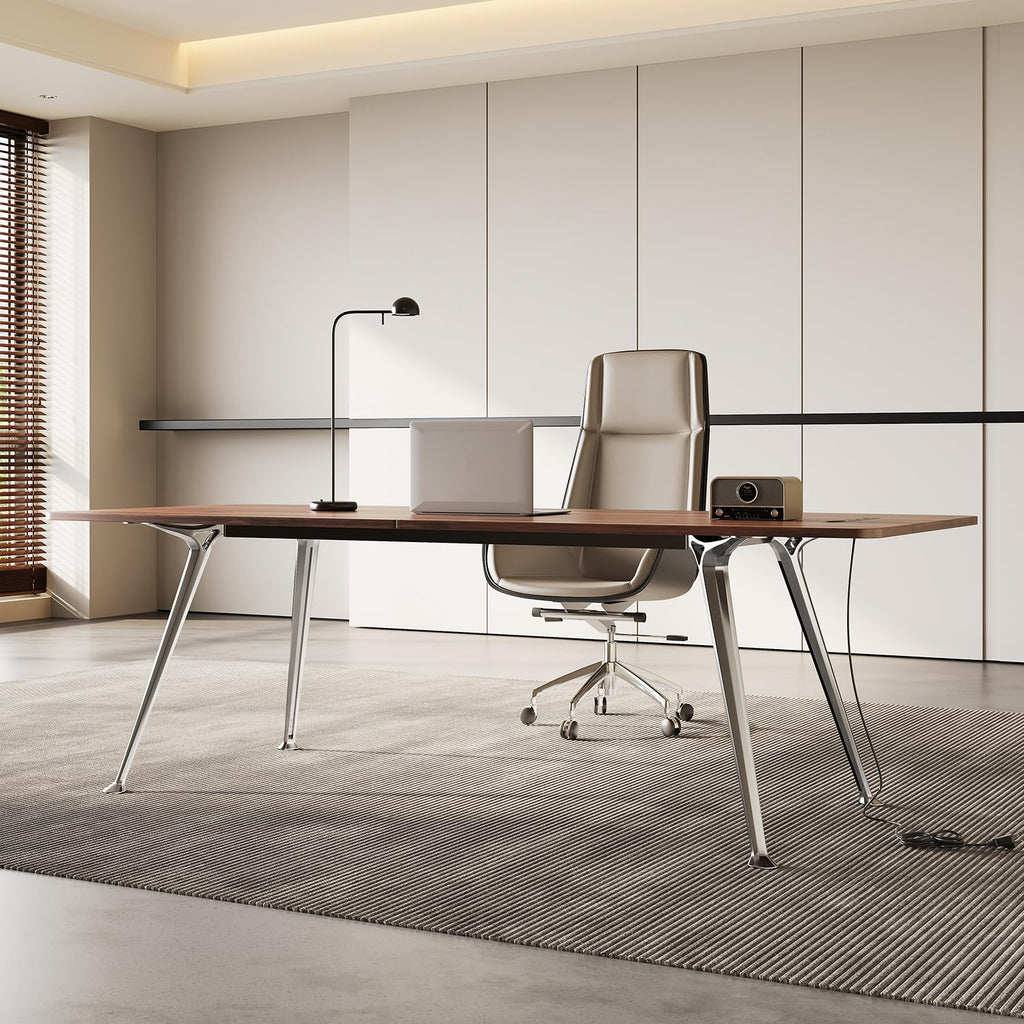 60-Inch Executive Desk, Modern Desk, Wooden Study Writing Work Table with Power Outlets and USB-C Port, Large