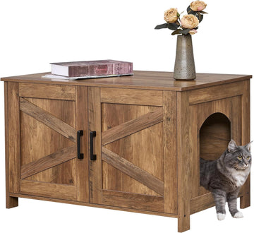 31.5" L Cat Litter Box Enclosure with Barn Door, Rustic Walnut