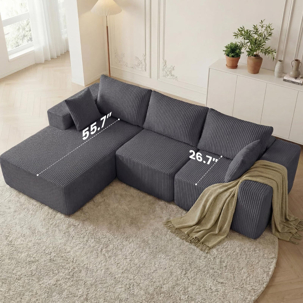 105" Modular Sectional Boneless Couch, Left Chaise L-Shaped Couch