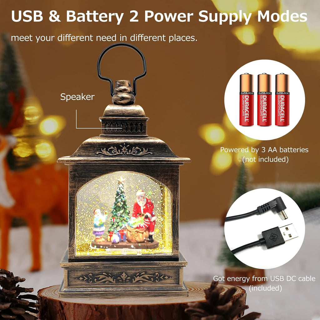 Christmas Snow Globe Lantern Musical with 6H Timer,Stars Projection,Santa Christmas Tree Lighted Scene Snow Globes