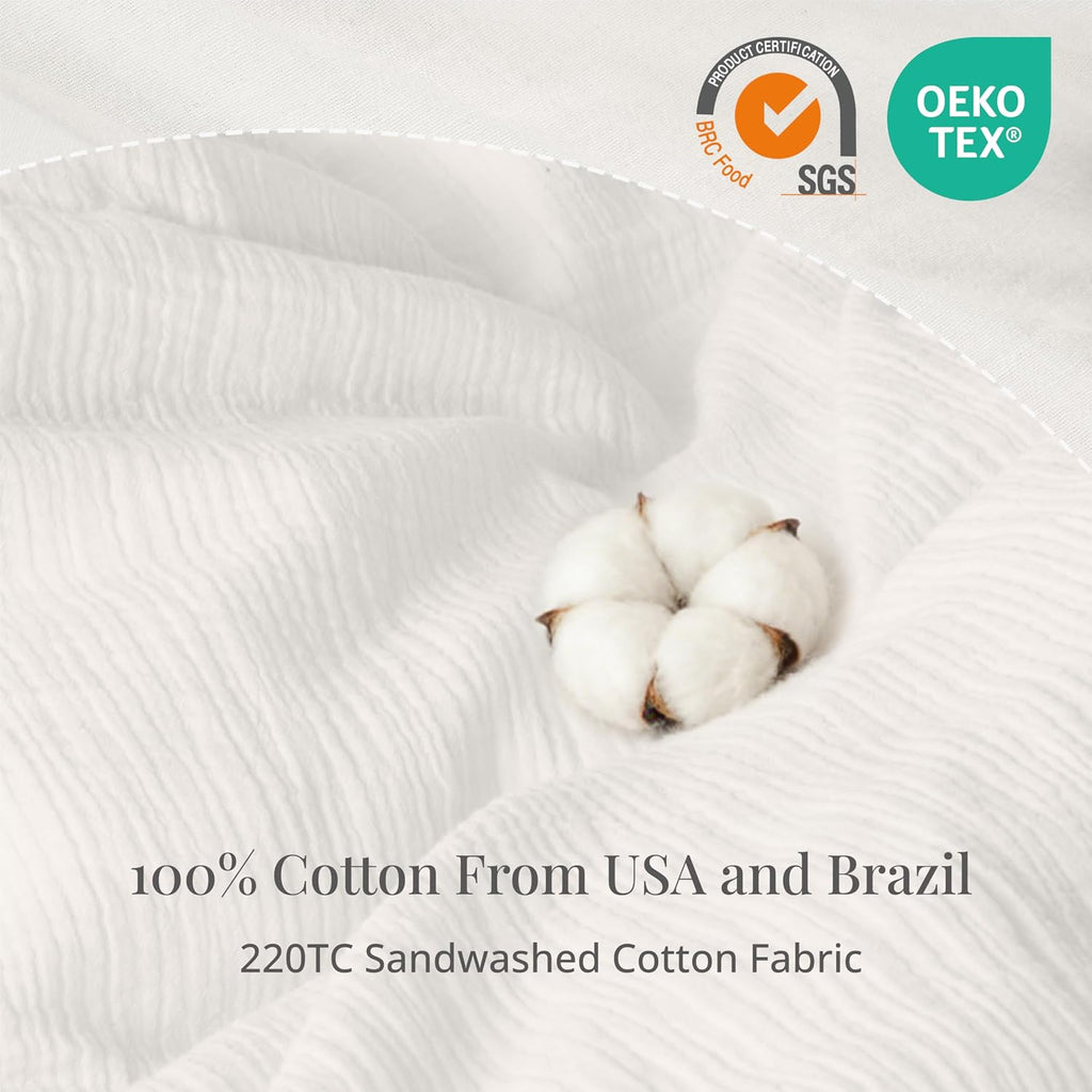 Off White Duvet Cover Queen, 100% Sandwashed Cotton Soft Queen Duvet Cover Set 3 Pieces with Zipper Clousre & Corner