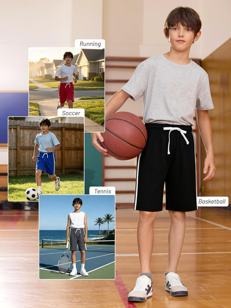 5 Pack Boys Athletic Shorts Mesh Basketball Soccer Quick Dry Shortss