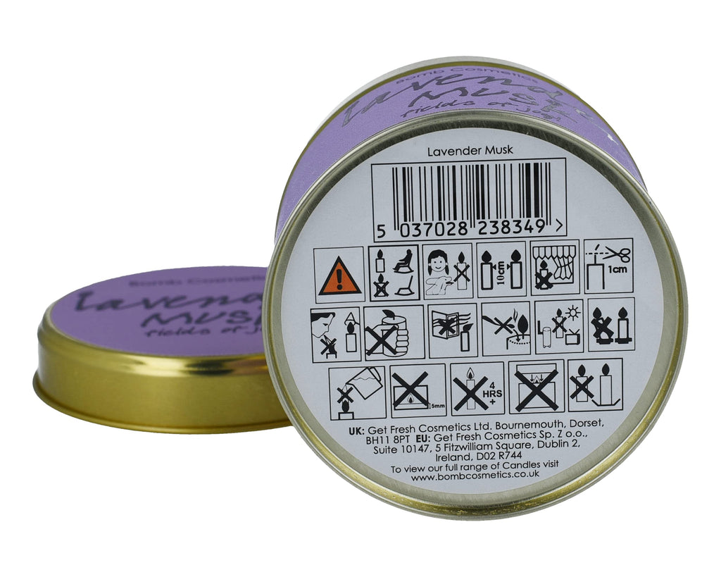 Lavender Musk Scented Tin ; Contains Pure Lavender & Marjoram Essential Oils; Vegan Friendly; 30-35 Hour Burn