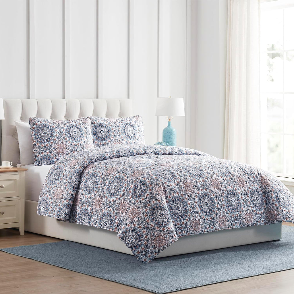 Seashell Medallion Pinsonic Bedding Set, 3-Piece, Blue
