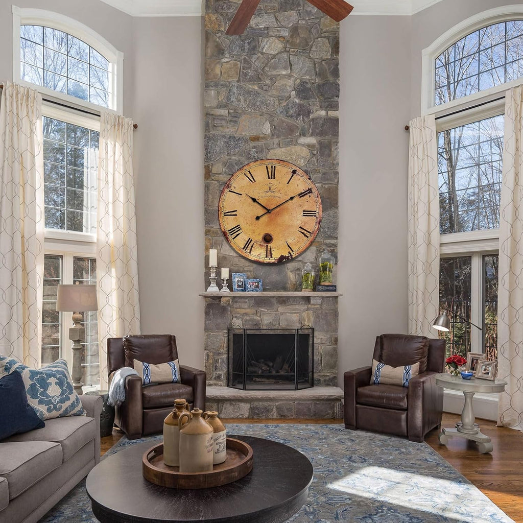 Rustic Large Wall Clock Silent Battery Operated for Farmhouse Livingroom,24 Inch Vintage Wall Clock Non-Ticking for Kitchen Bedroom Home School
