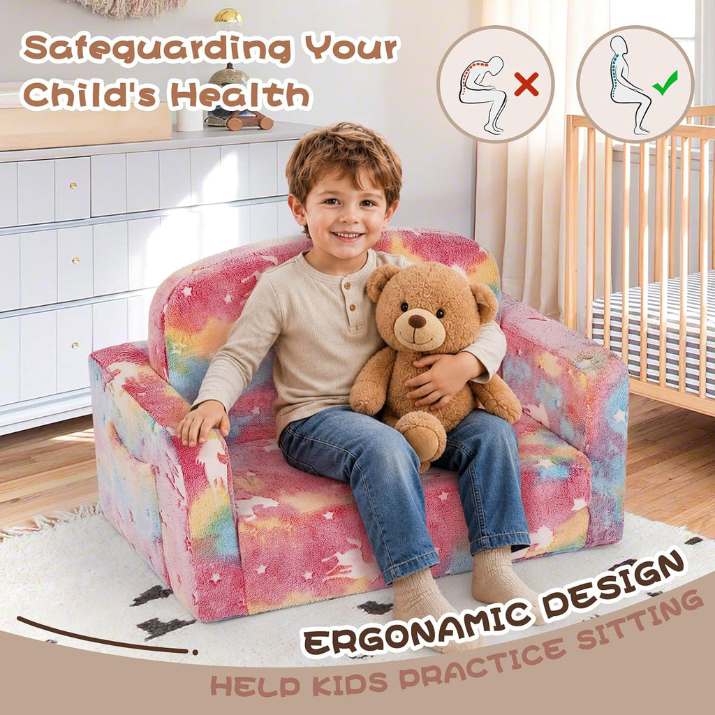 Extra Wide Kids Couch, Kids Sofa, Toddler Sofa, Glow in The Dark, in-1 Soft Toddler Couch with Blanket and Pillow