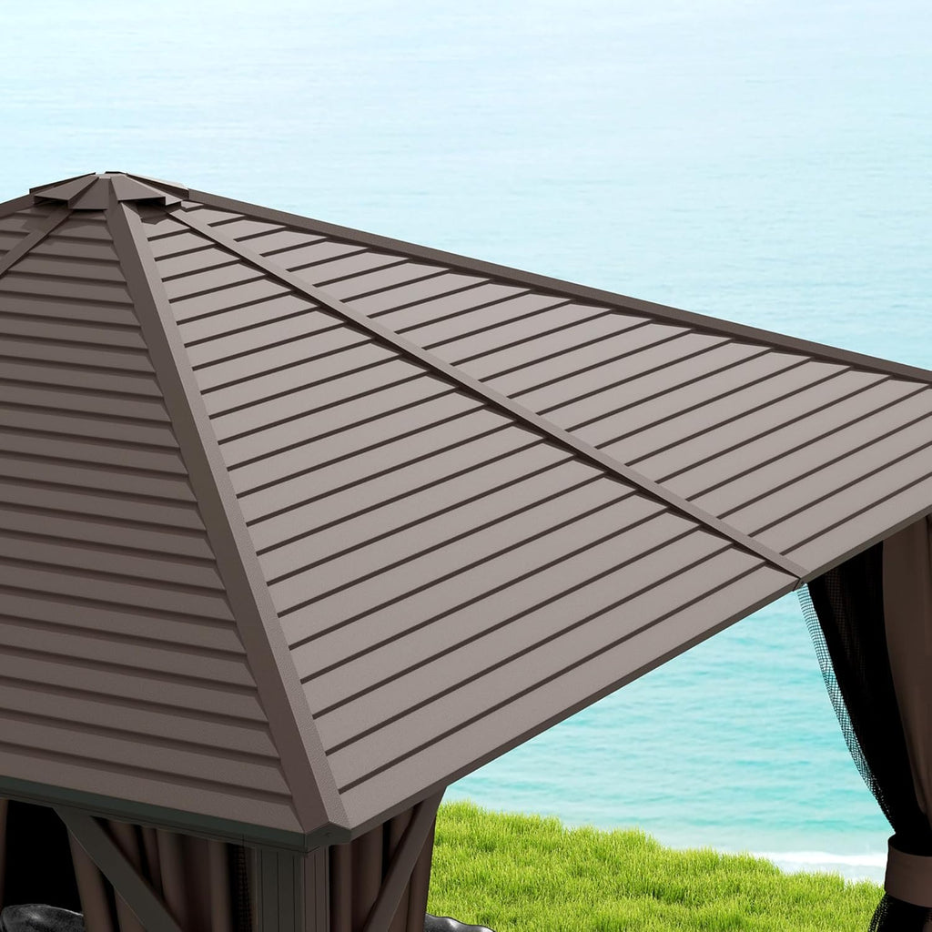 10' x 10' Hardtop Gazebo Canopy with Galvanized Steel Roof, Aluminum Frame