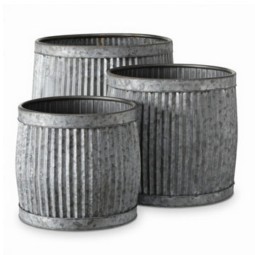 Grey Galvanized Metal Tub Planters, 12/14.75/17.75"