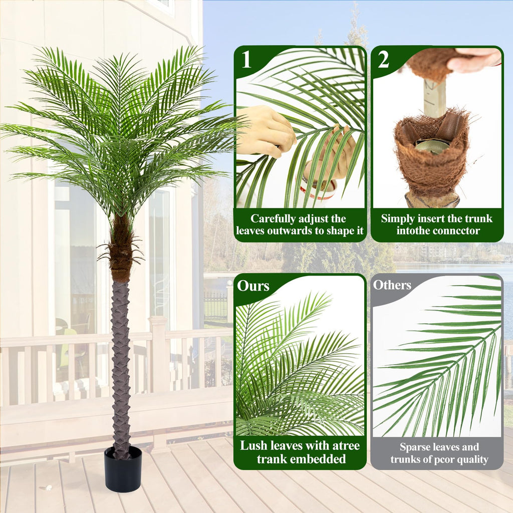 5ft Artificial Phoenix Palm Tree Tall Artificial Palm Trees with 15 Adjustable Leaves, Faux Phoenix Palm Plants for