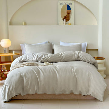 Luxury French Linen Blend Duvet Cover Set - 3-Piece Lightweight Bedding - Herringbone Jacquard Texture - Button