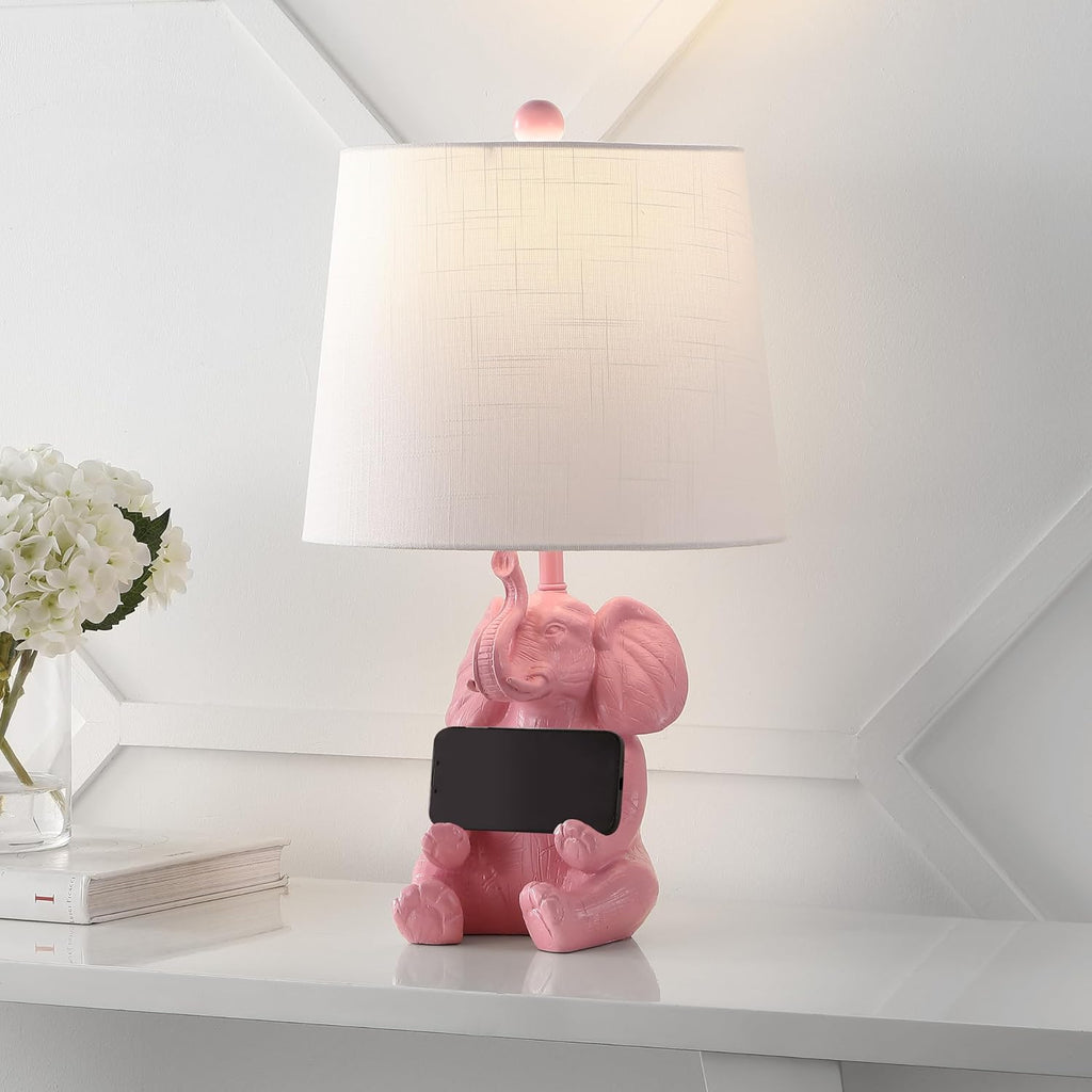 Kairi Elephant Kids 21" Animal Metal Resin Table Lamp, Pink