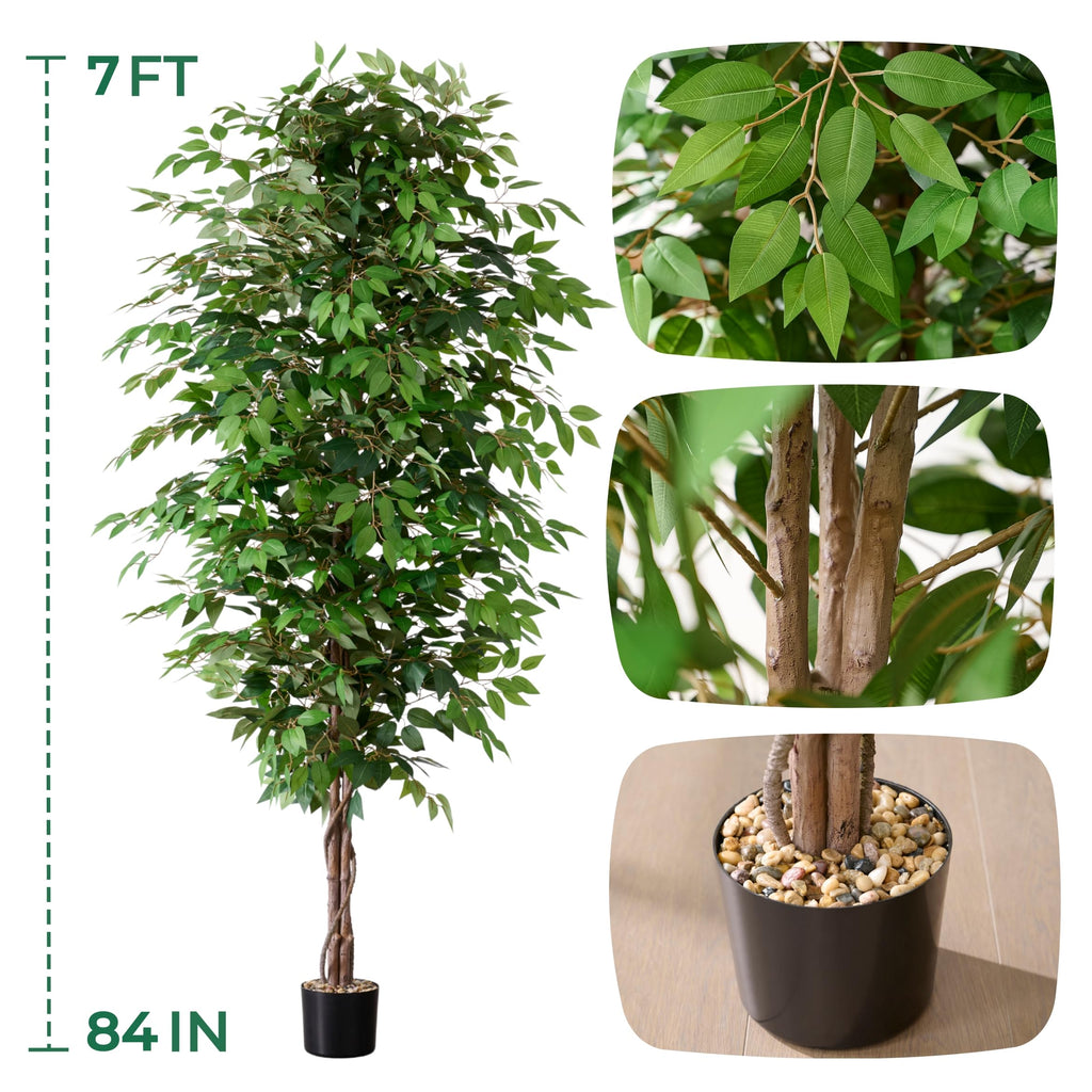 7FT Artificial Ficus Tree, Realistic Faux Banyan Tree with Lush Leaves