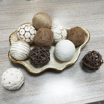 Decorative Balls for Bowl Centerpiece, Rattan Woven Vase Orbs Spheres Filler Decor, Home Table Decor, Party - Set of 10