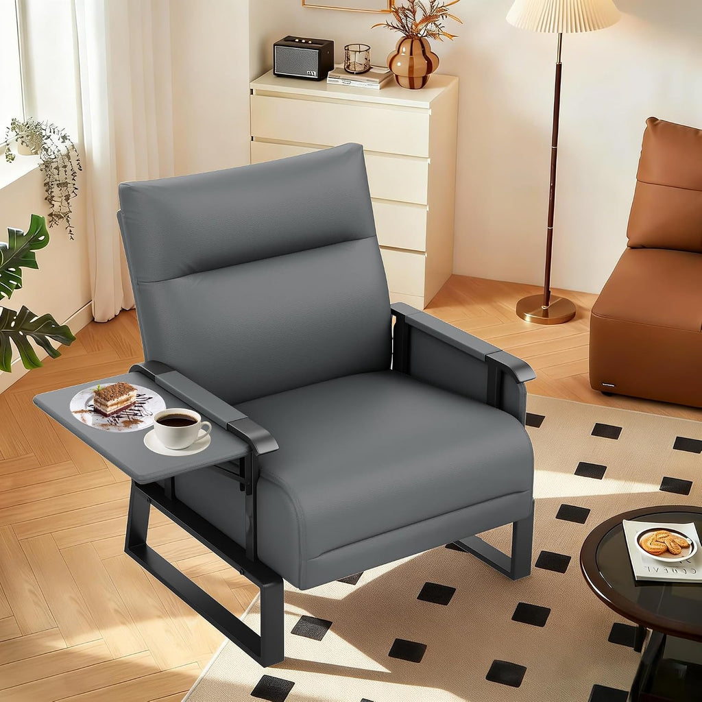 PU Leather Accent Chair Upholstered Armchair with Side Table Grey
