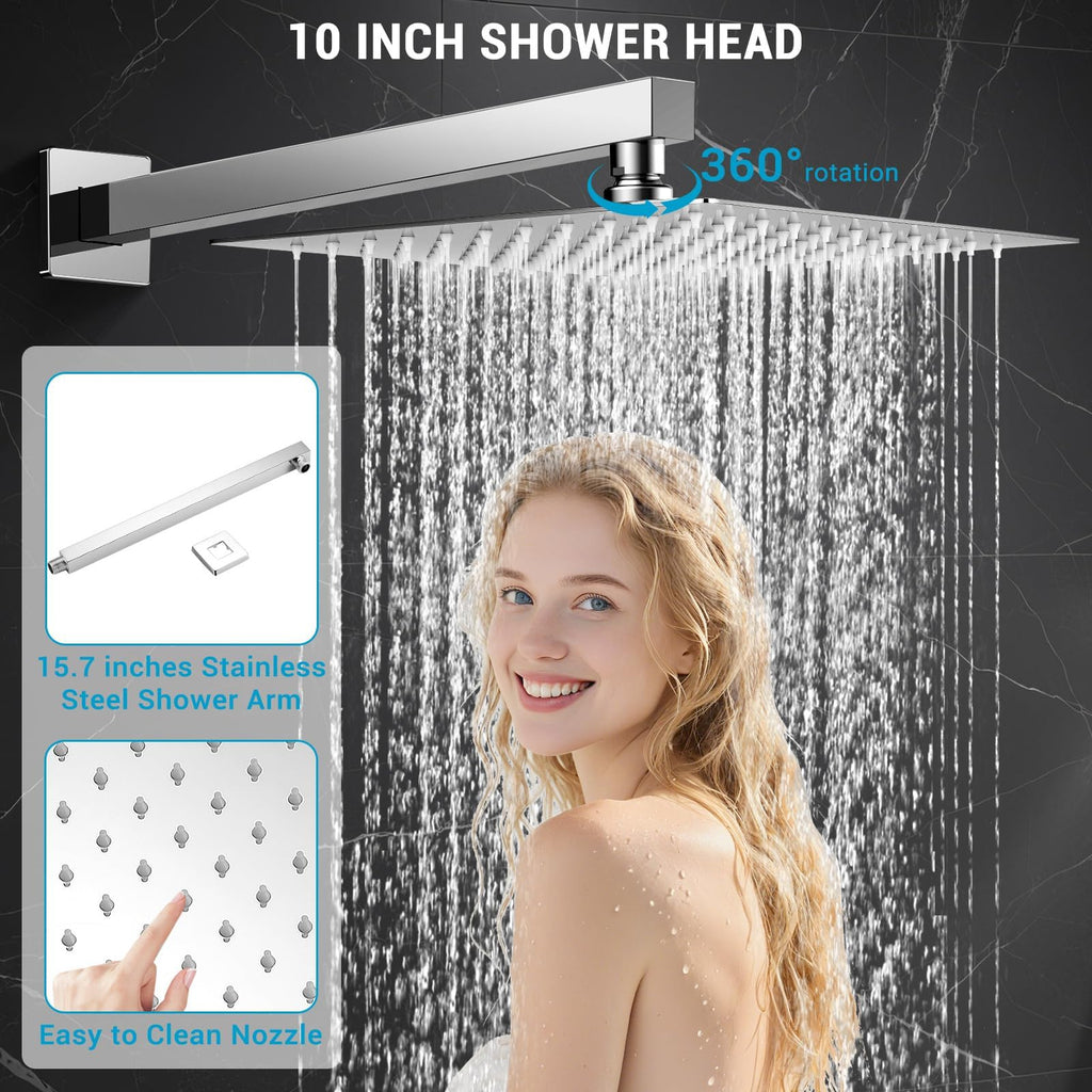 10" Rain Shower Faucet Set with Tub Spout, Chrome