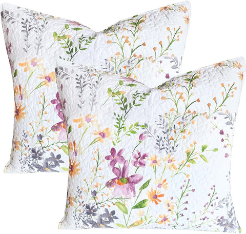 Cotton Euro Pillow Shams (26"x26"), Flowers Botanical Pattern Floral Pillow Cases Extra Soft Breathable Zipper