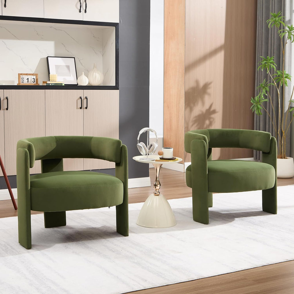 Accent Chair Living Room Velvet Upholstered Barrel Armchair Modern Curved Back Lounge Seat Plush Cushion Reading Sofa