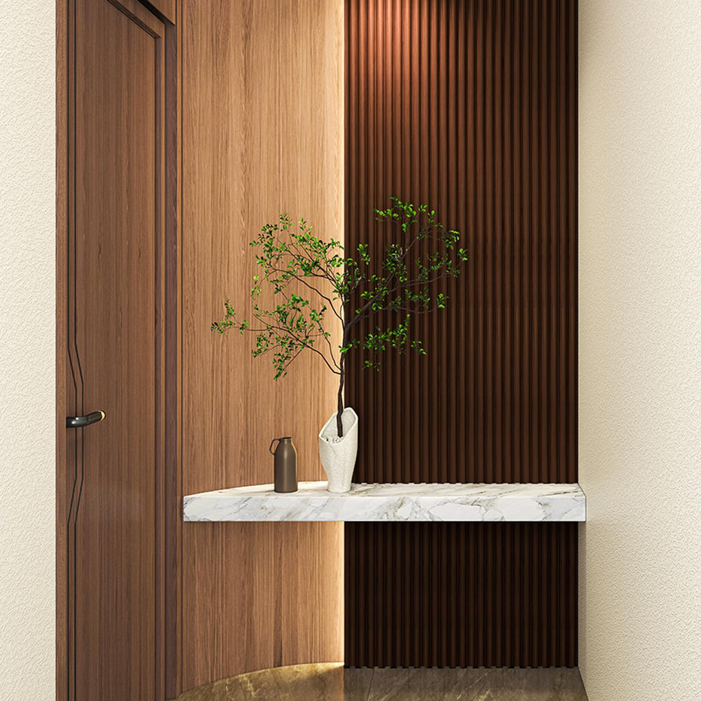 108 x 5.7 Inch Fluted Wood Textured Wall Panel, Beaded Smoked Oak