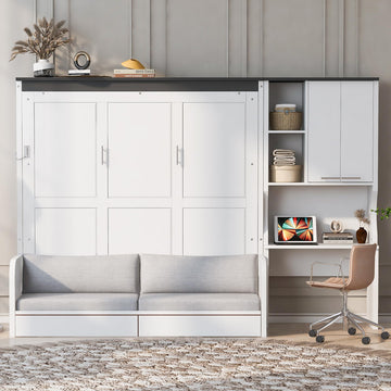 Queen Murphy Bed with Sofa & Desk White