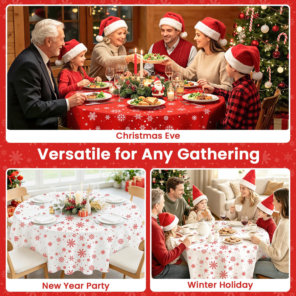 12 Pcs Christmas Tablecloth Red and White Snowflake Winter Round