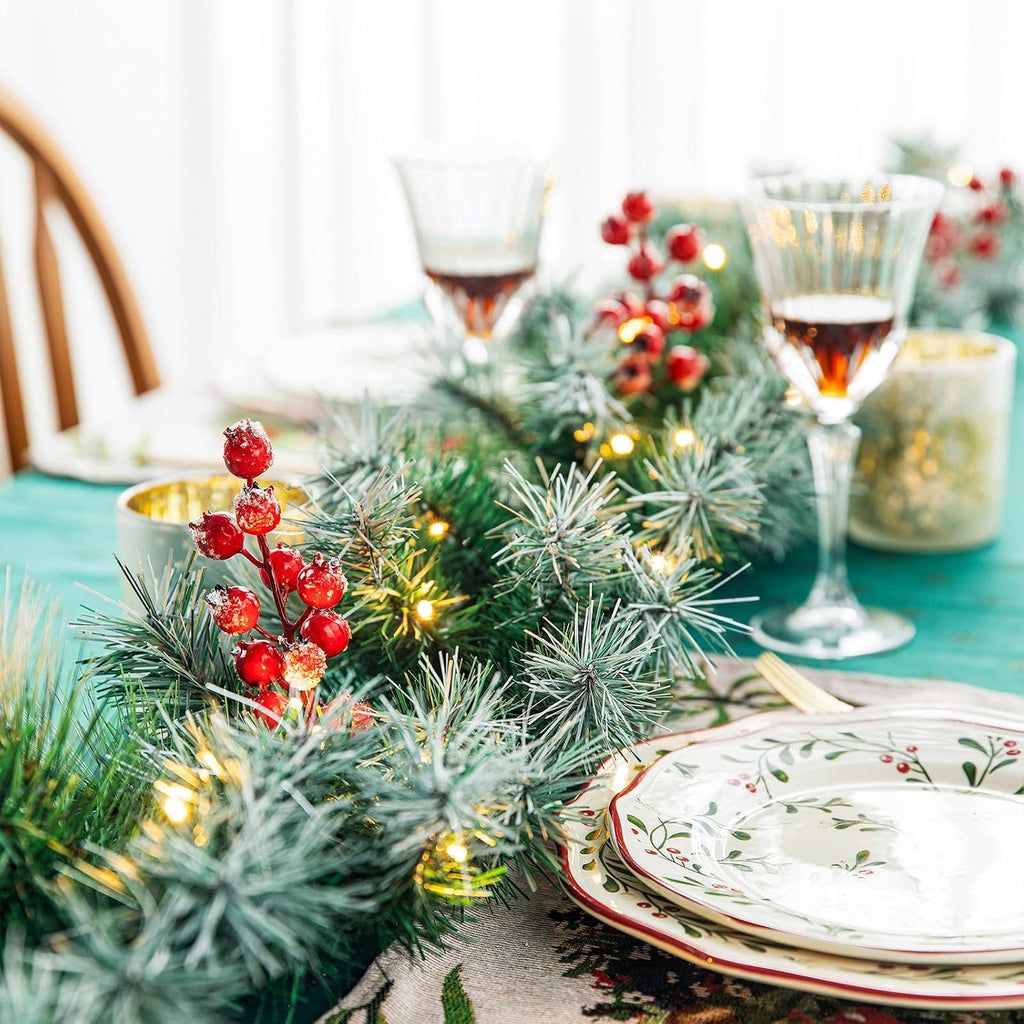 With Lights, Prelit Greenery Garland Pine Cones and Red Berries Christmas Garland for Mantle, Pine Garland with 50