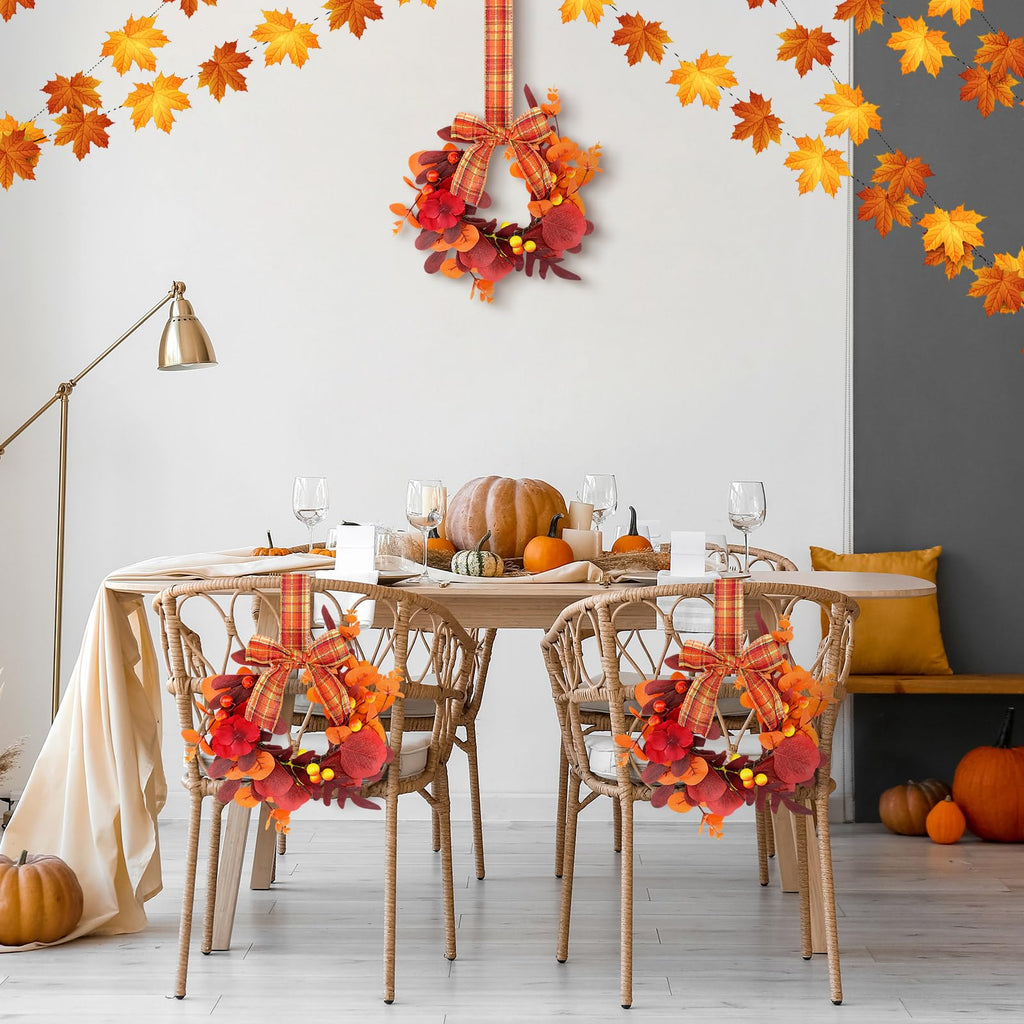 2 Pcs 9 Inch Small Fall Wreath for Cabinet Mini Fall Wreath