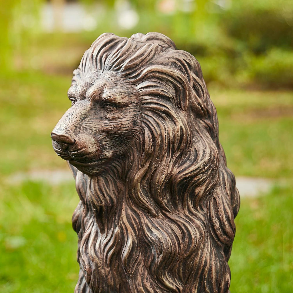 Guardian Sitting Lion Statue Regal Indoor and Outdoor Garden Sculpture Entrance Porch and Yard, 27.75" H, Bronze