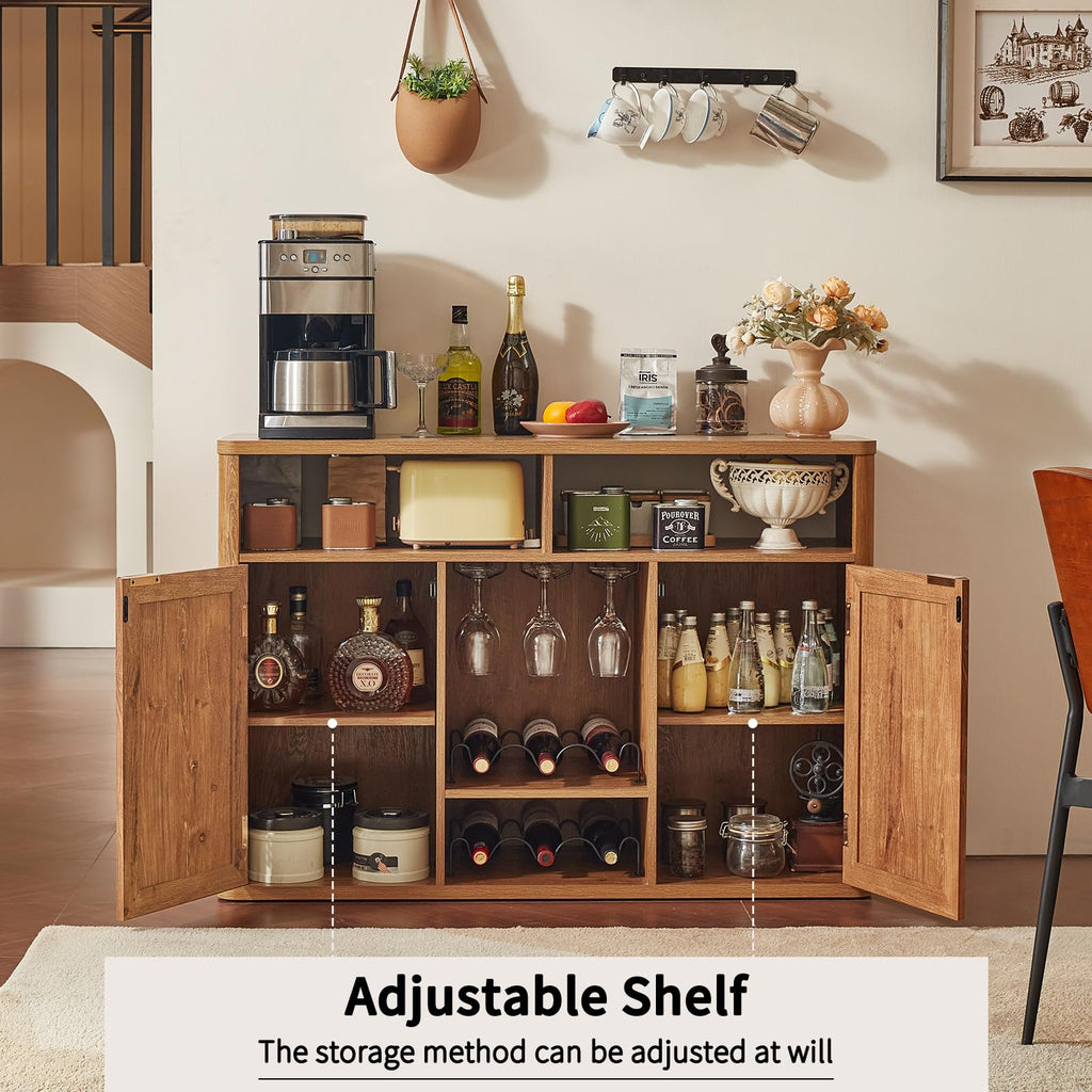 Rattan Wine Bar Cabinet with Storage, Tea Brown