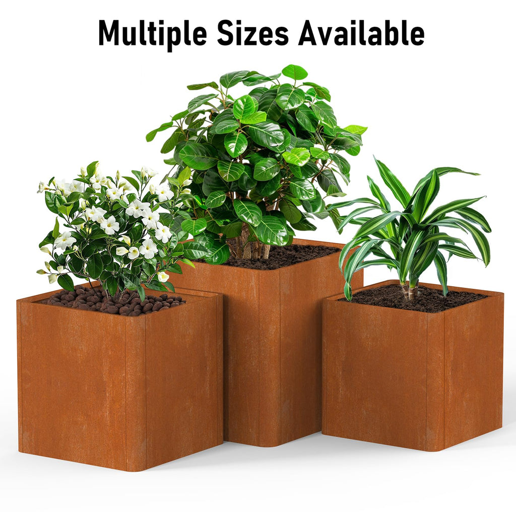 Square Corten Steel Planters 20" L x 20" W x 21" H, Pre-Rusted