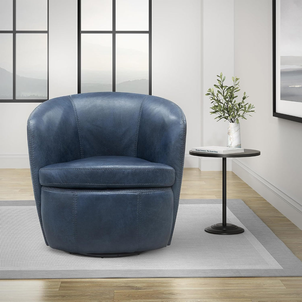 Barolo - Vintage Navy 100% Italian Leather Swivel Club Chair