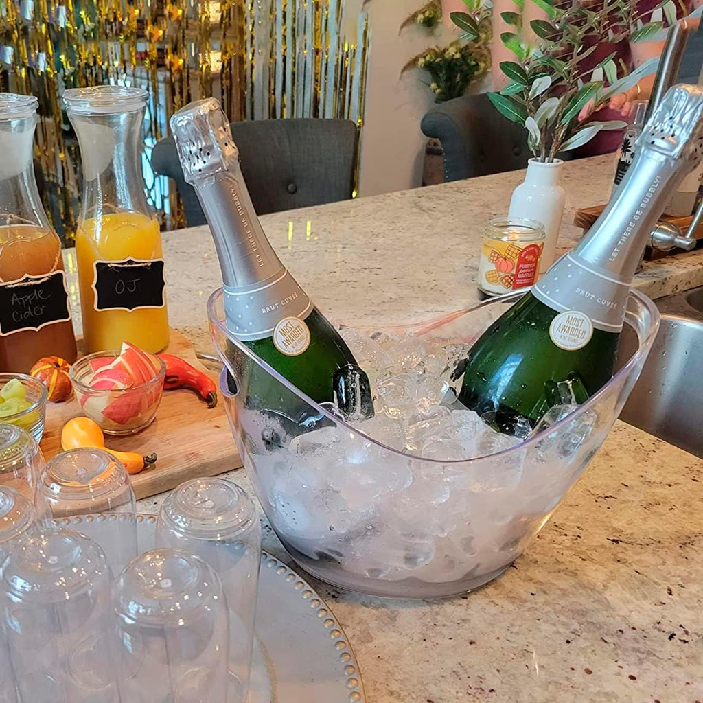 Beverage Tubs for Parties Plastic Ice Bucket for Cocktail Bar Clear Acrylic Wine Bucket with Scoops Drink Bucket - Set of 6