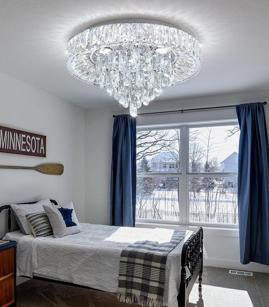 Modern Crystal Chandeliers for Dining Room LED Light Fixture Close to Ceiling Chandelier Flush Mount Ceiling Light