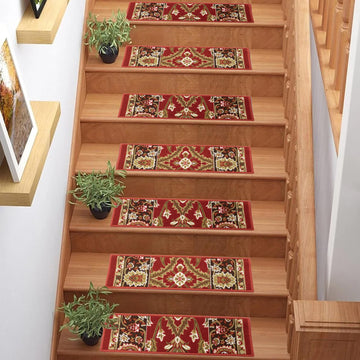 Traditional Mahal Red Loop Pile Low Profile Stair Treads Set of 13 (9" x 36")